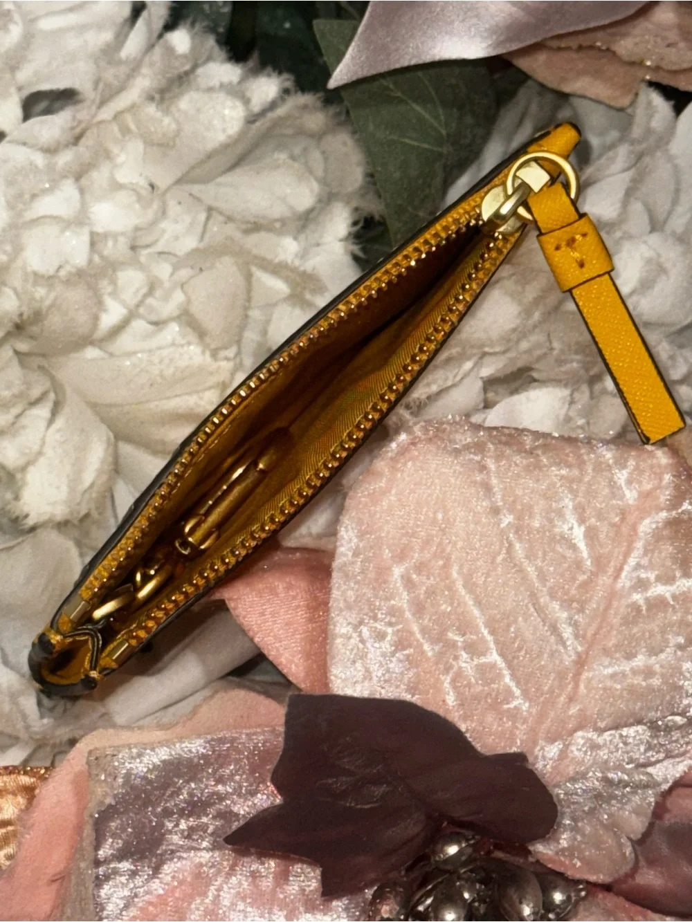 Tory Burch Mustard Yellow Leather Zip Card Wallet NWOT